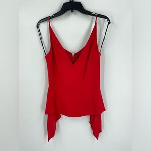 Cushnie Et Ochs Women’s Sleeveless Deep V Neck Top with Waterfall size 6 Red